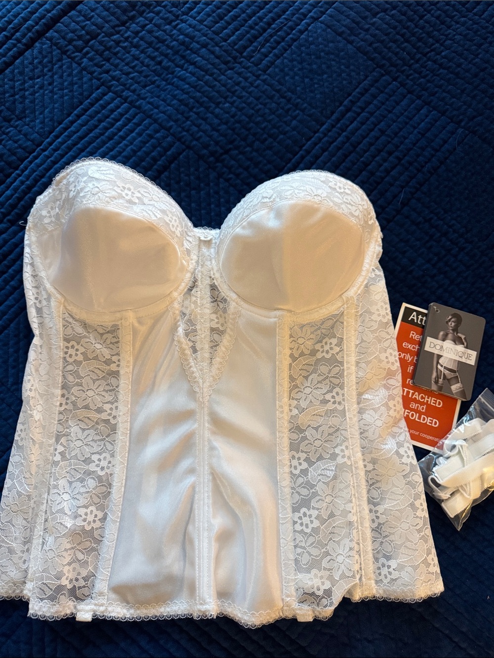 Dominique White Lace Bustier with Satin Panels